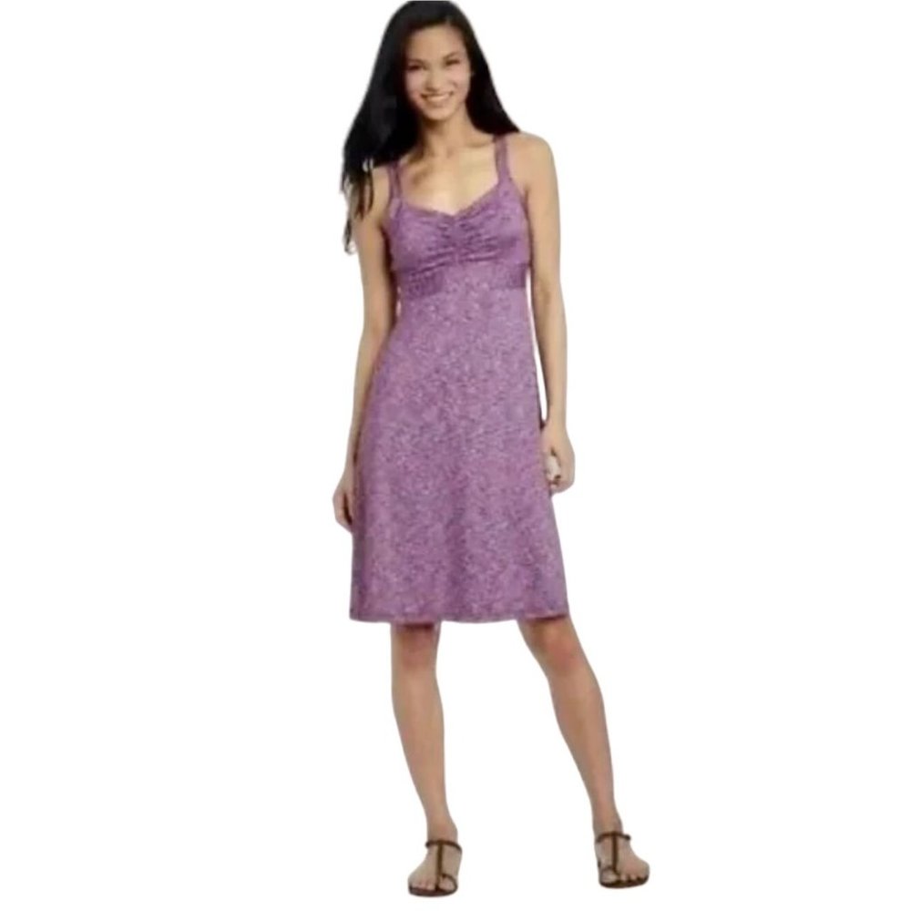 Prana Amaya Purple Space Dye Tank Dress Racerback Built In Bra Large Stretch - Picture 5 of 13